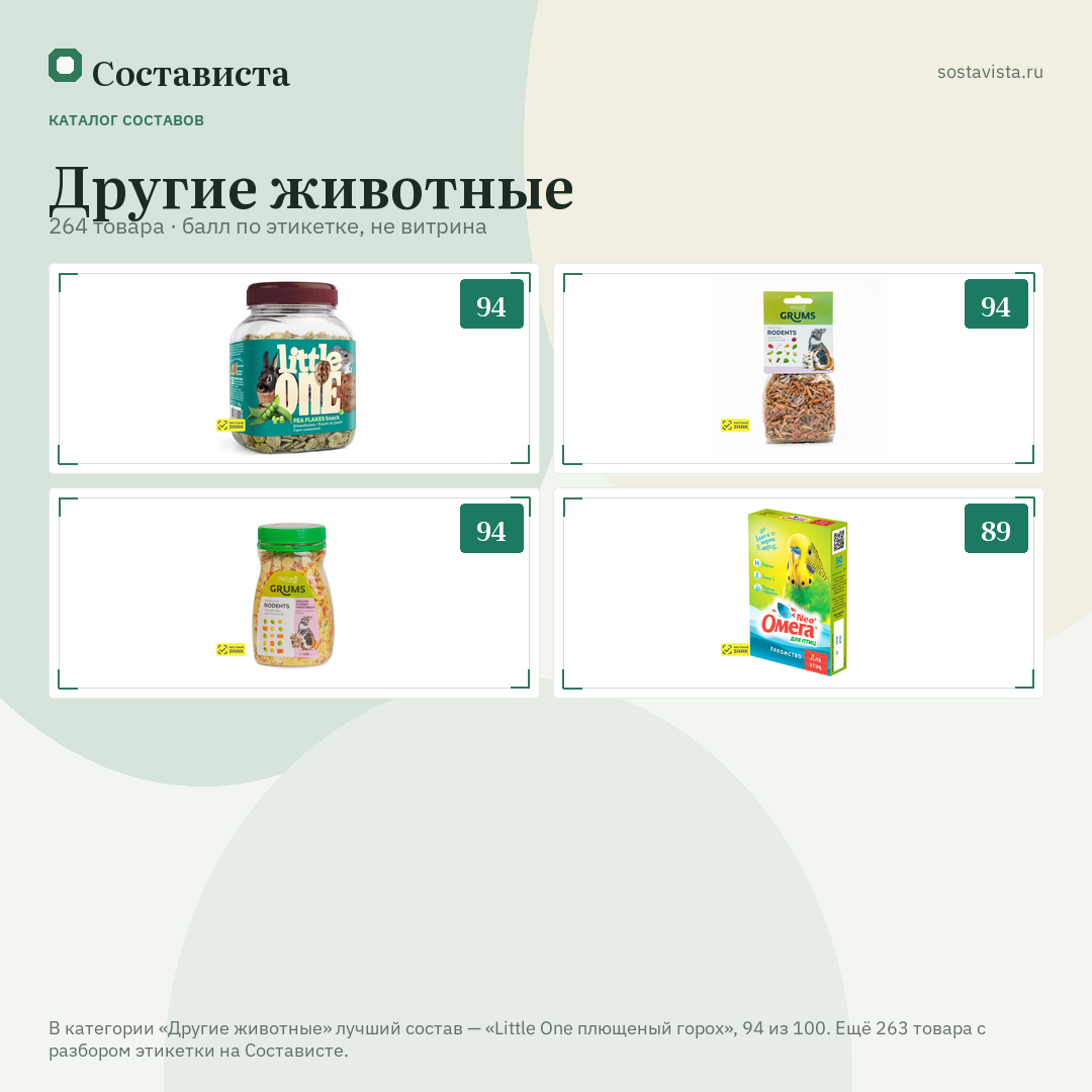 Другие животные: 264 товара в каталоге Состависты