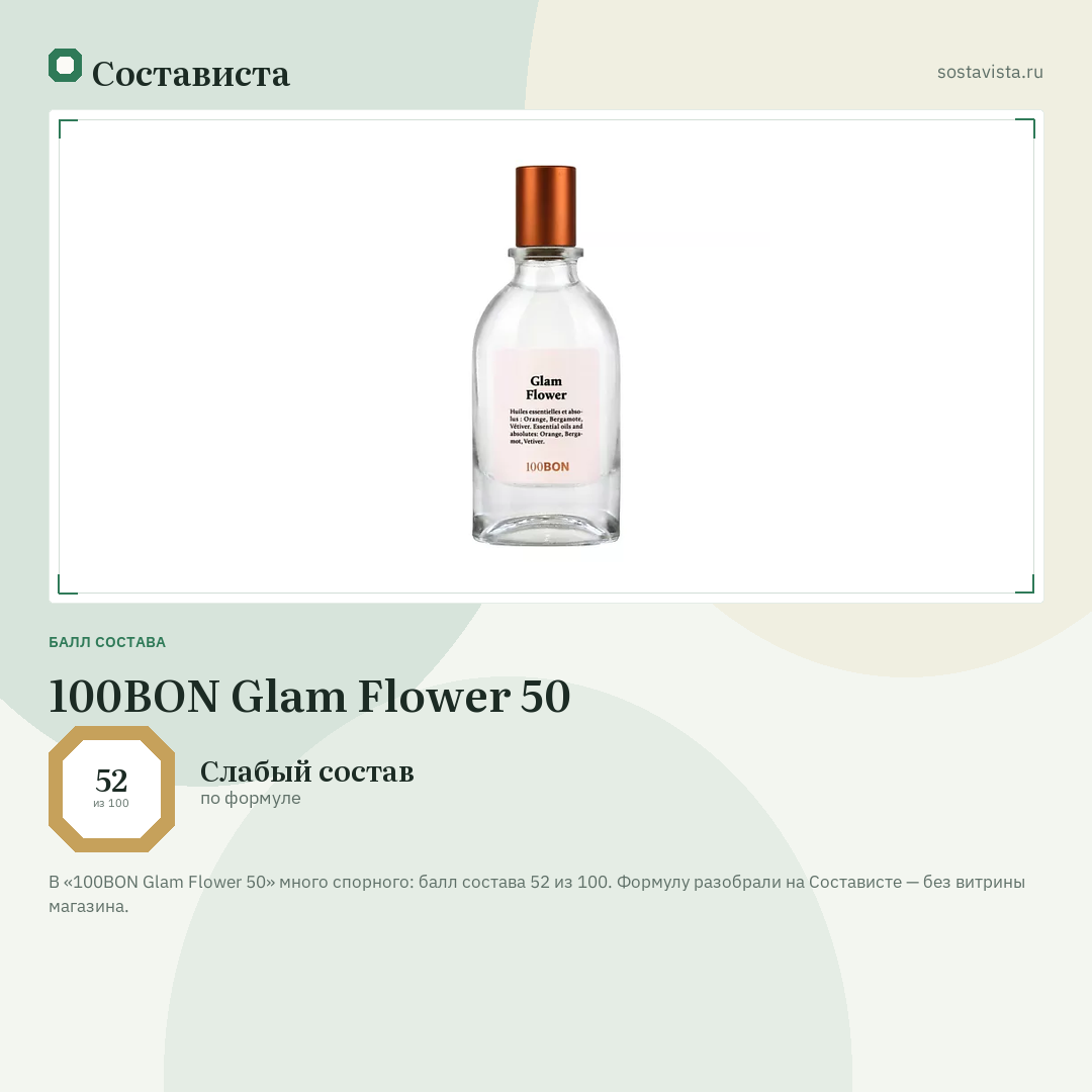 100BON Glam Flower 50: балл состава 52 из 100 — Состависта