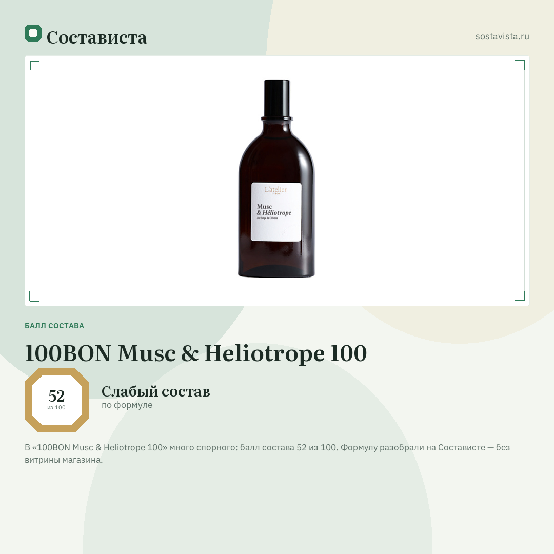 100BON Musc & Heliotrope 100: балл состава 52 из 100 — Состависта