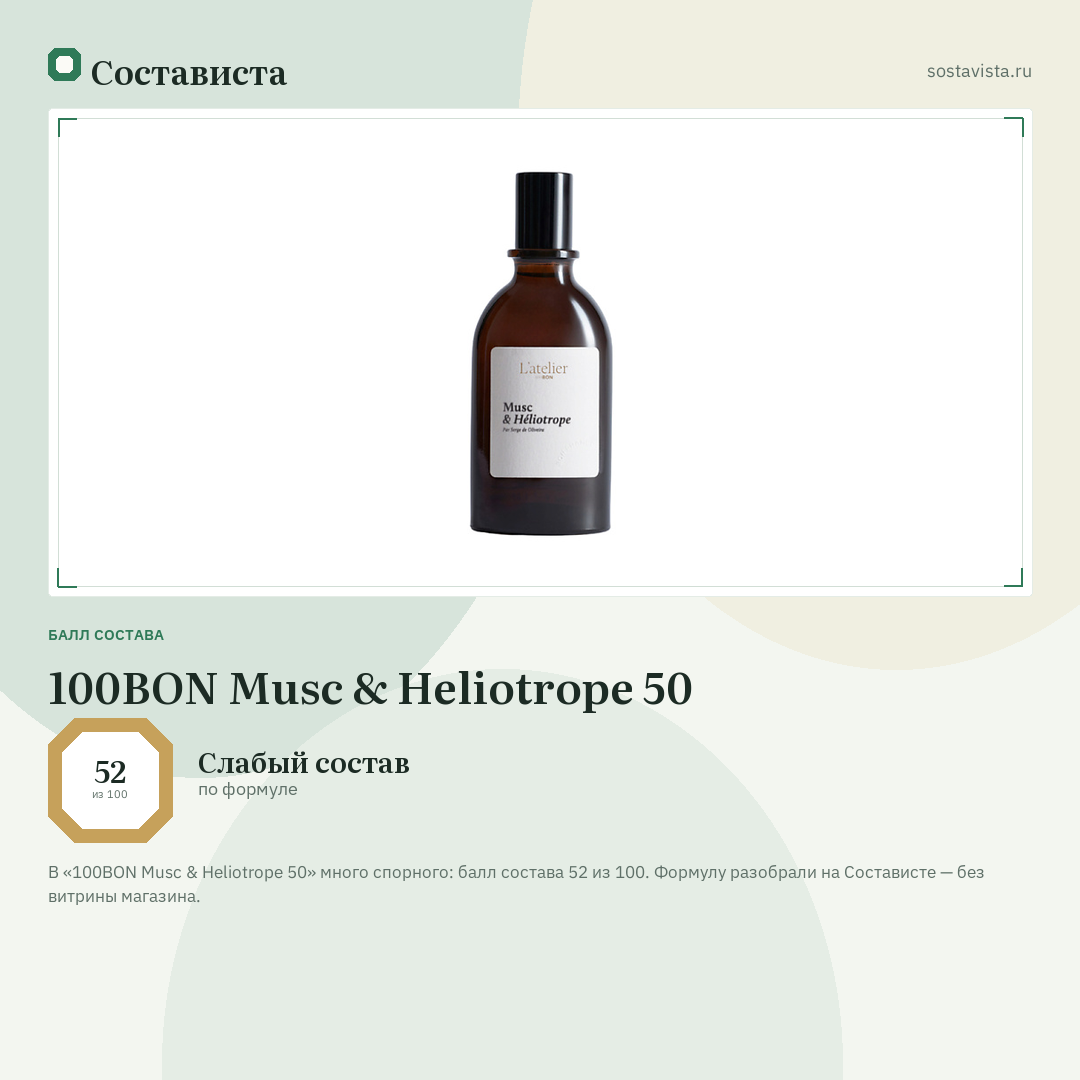 100BON Musc & Heliotrope 50: балл состава 52 из 100 — Состависта