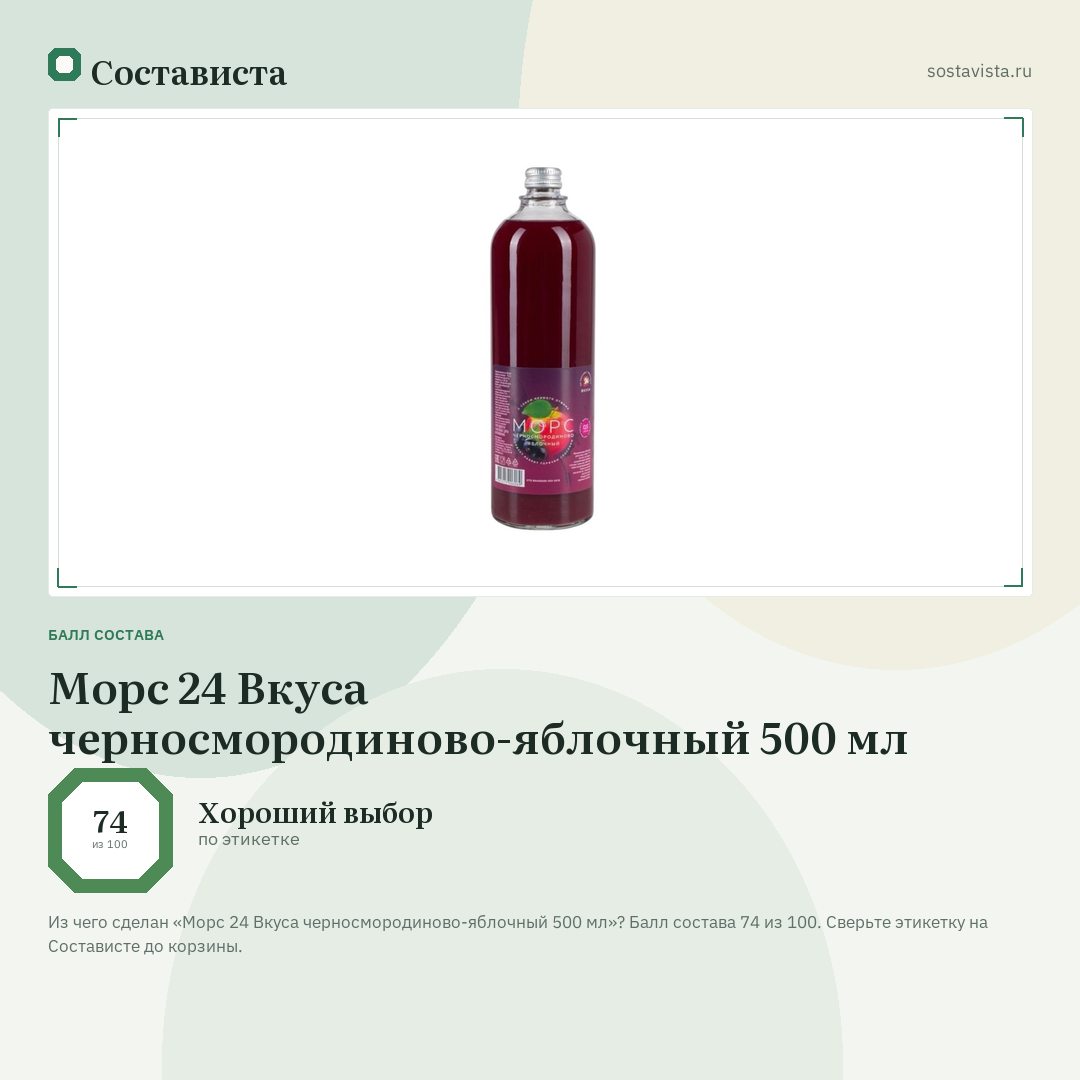 Морс 24 Вкуса черносмородиново-яблочный 500 мл: балл состава 74 из 100 — Состависта