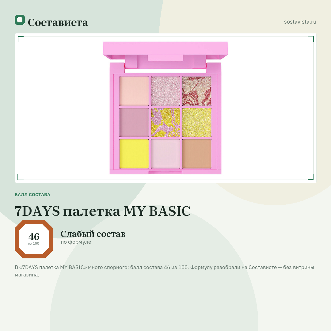 7DAYS палетка MY BASIC: балл состава 46 из 100 — Состависта