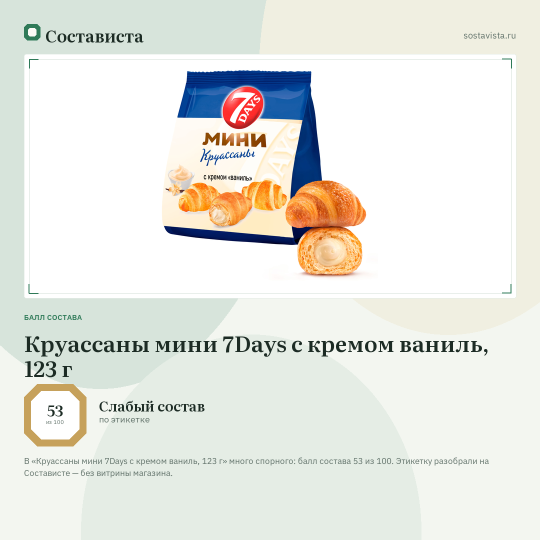 Круассаны мини 7Days с кремом ваниль, 123 г: балл состава 53 из 100 — Состависта
