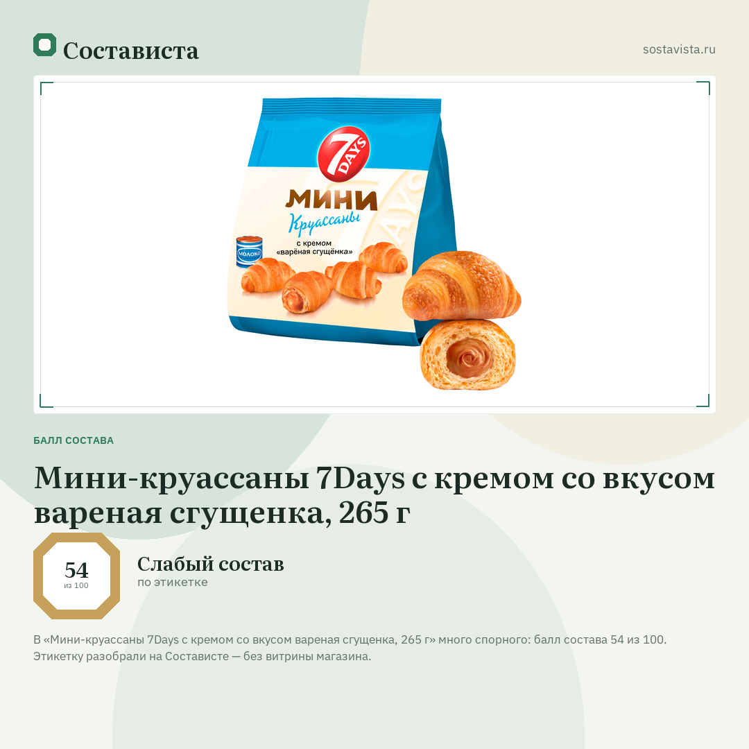 Мини-круассаны 7Days с кремом со вкусом вареная сгущенка, 265 г: балл состава 54 из 100 — Состависта