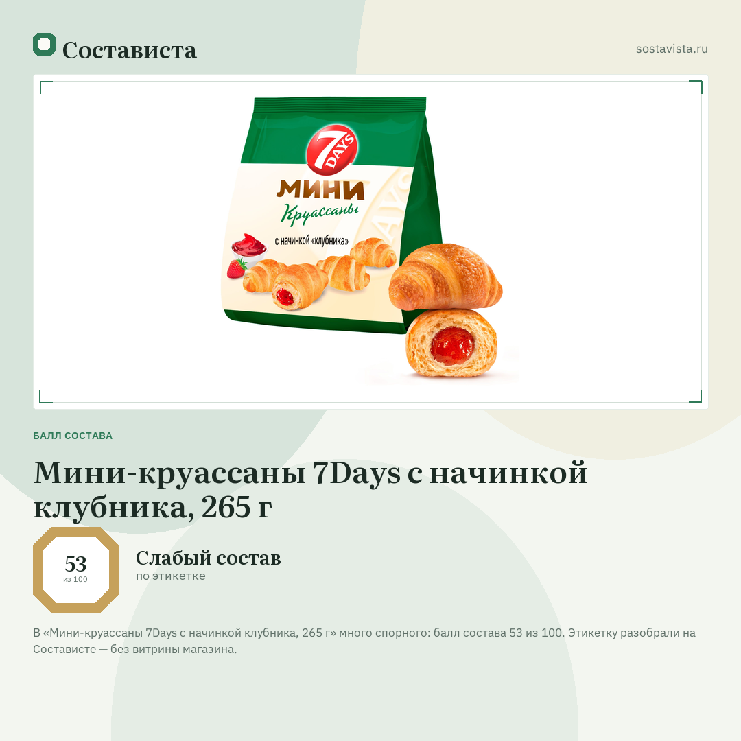 Мини-круассаны 7Days с начинкой клубника, 265 г: балл состава 53 из 100 — Состависта