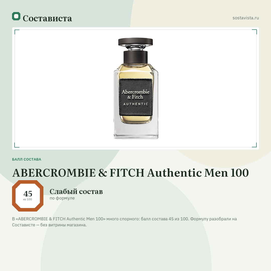 ABERCROMBIE & FITCH Authentic Men 100: балл состава 45 из 100 — Состависта