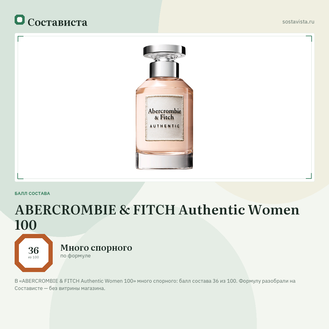 ABERCROMBIE & FITCH Authentic Women 100: балл состава 36 из 100 — Состависта