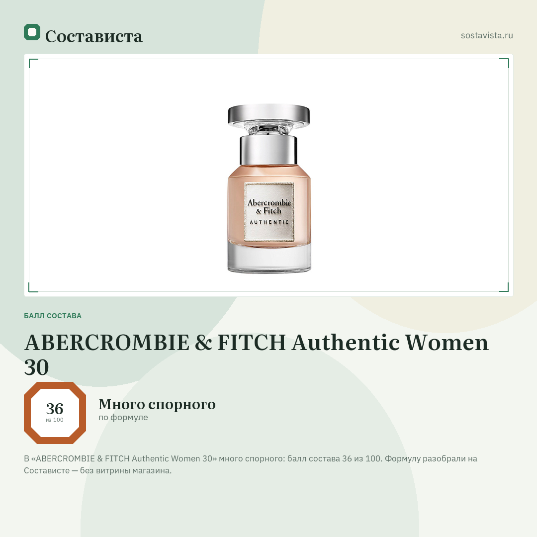ABERCROMBIE & FITCH Authentic Women 30: балл состава 36 из 100 — Состависта