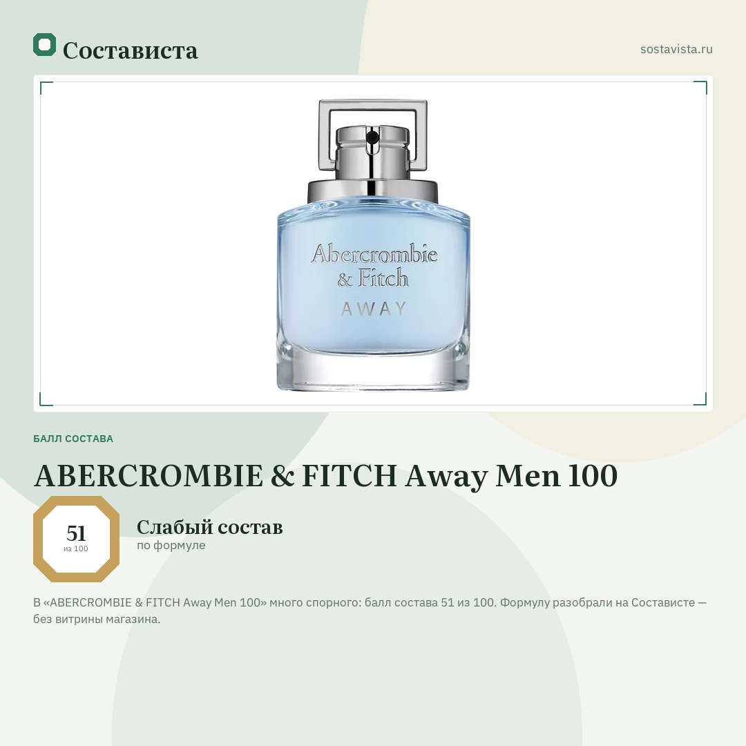 ABERCROMBIE & FITCH Away Men 100: балл состава 51 из 100 — Состависта