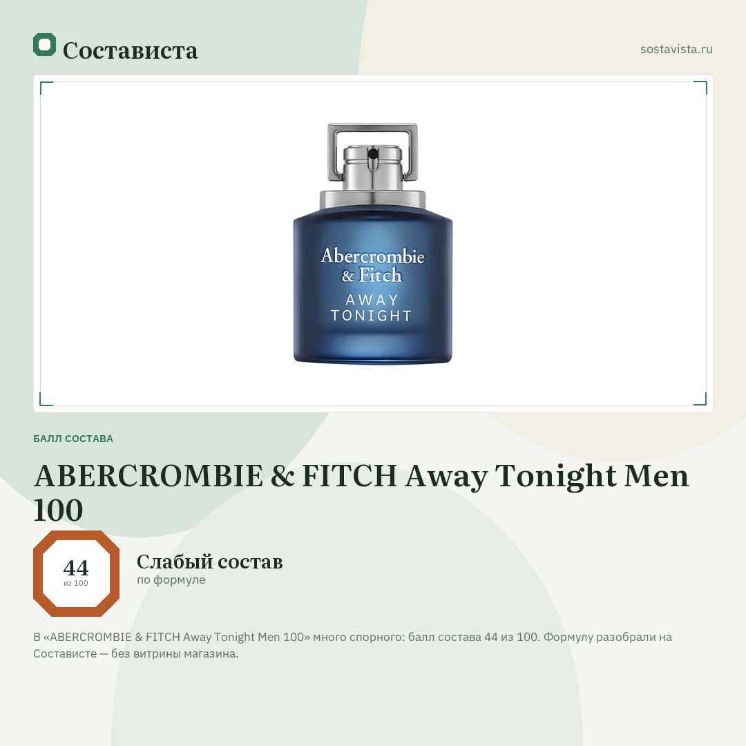 ABERCROMBIE & FITCH Away Tonight Men 100: балл состава 44 из 100 — Состависта