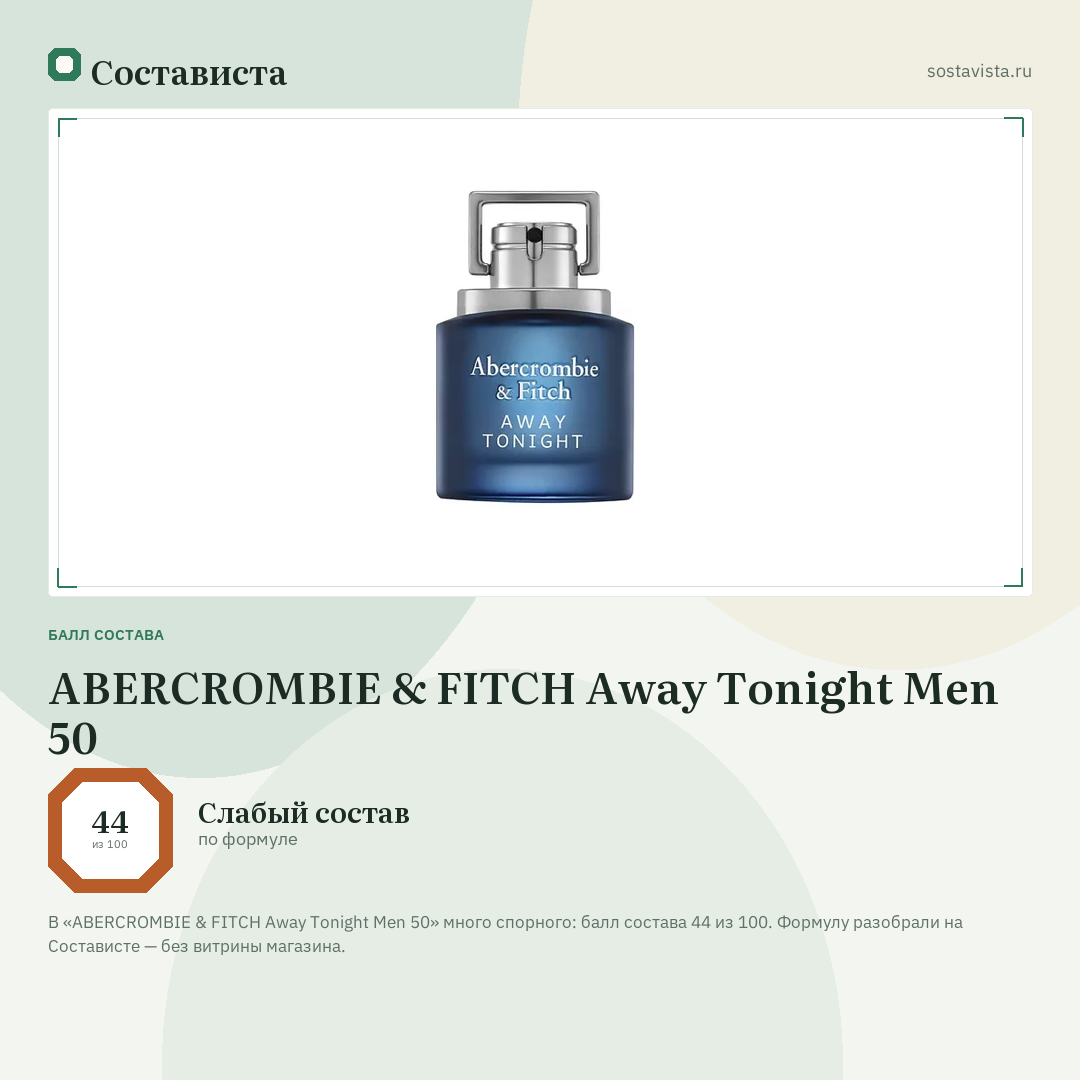 ABERCROMBIE & FITCH Away Tonight Men 50: балл состава 44 из 100 — Состависта