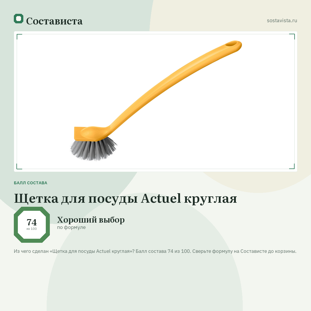 Щетка для посуды Actuel круглая: балл состава 74 из 100 — Состависта