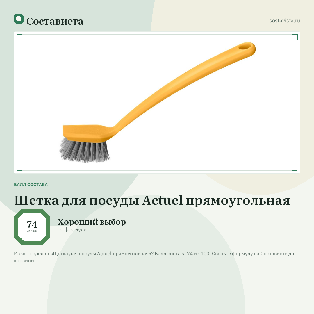 Щетка для посуды Actuel прямоугольная: балл состава 74 из 100 — Состависта
