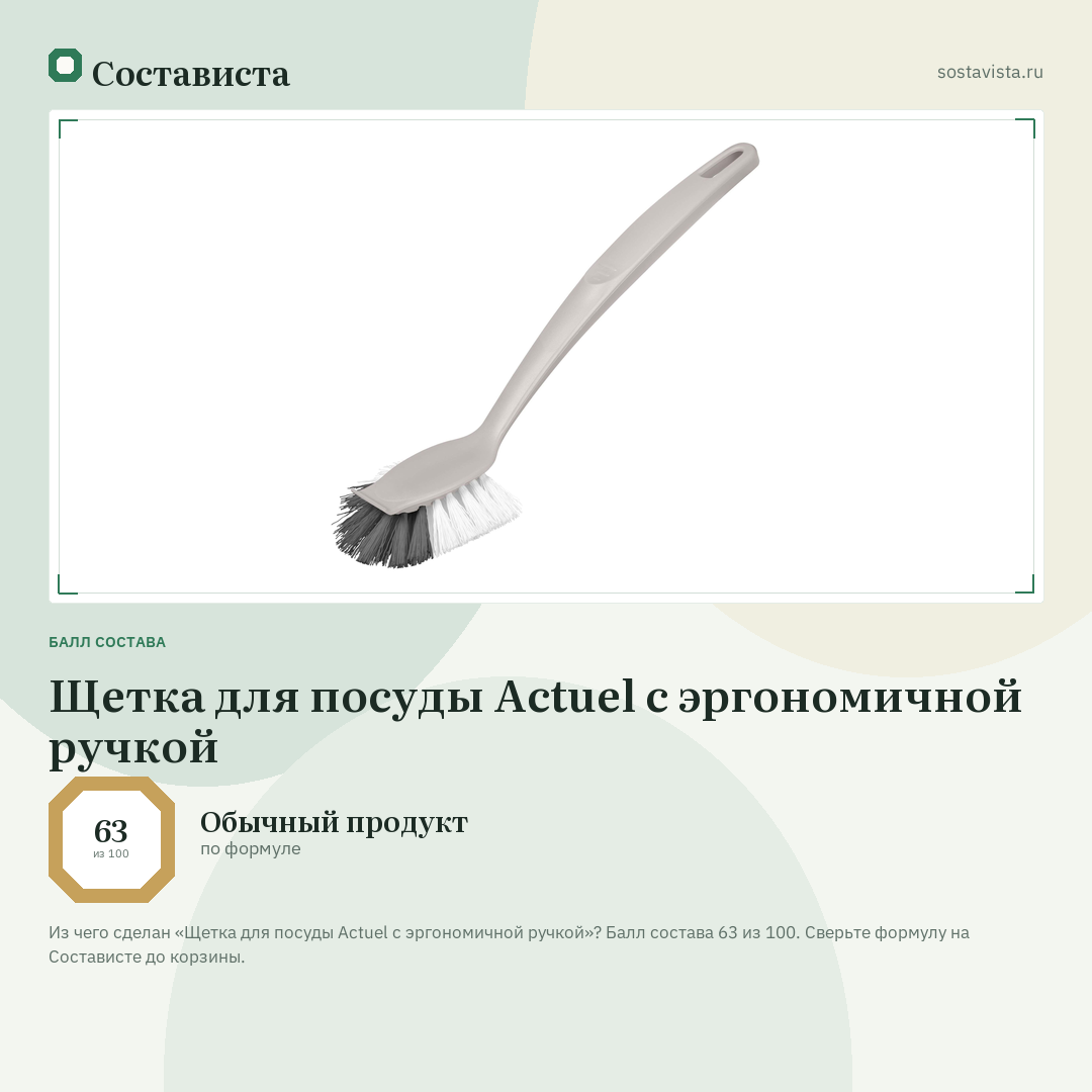 Щетка для посуды Actuel с эргономичной ручкой: балл состава 63 из 100 — Состависта