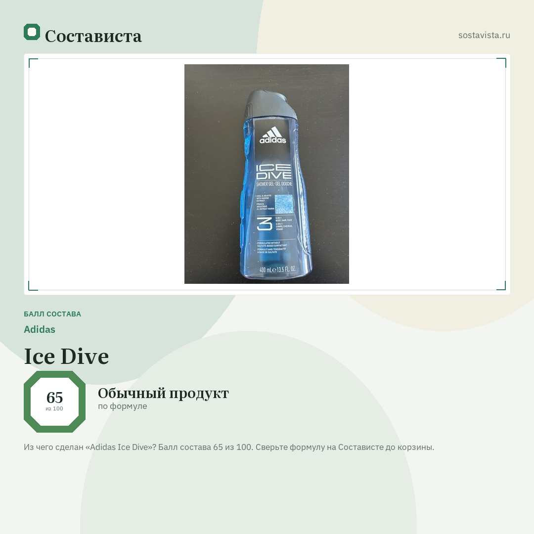 Adidas Ice Dive: балл состава 65 из 100 — Состависта