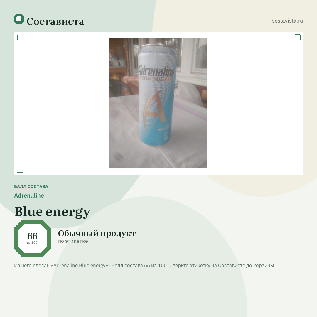 Adrenaline Blue energy: балл состава 66 из 100 — Состависта