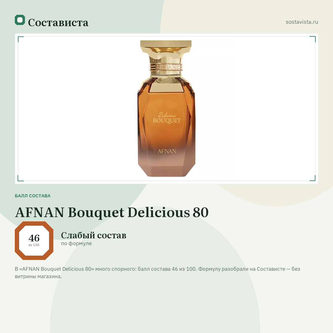 AFNAN Bouquet Delicious 80: балл состава 46 из 100 — Состависта