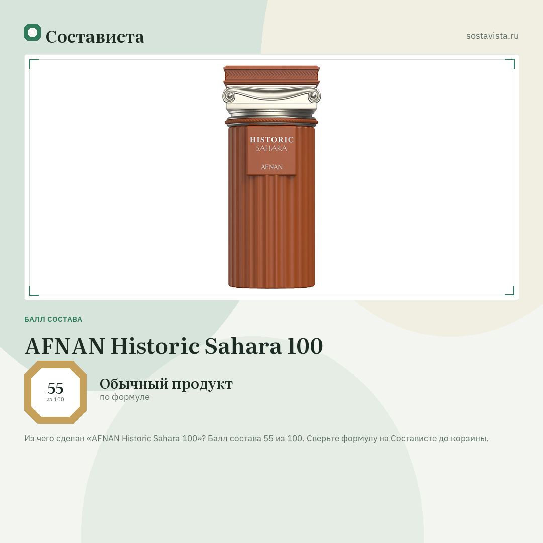 AFNAN Historic Sahara 100: балл состава 55 из 100 — Состависта