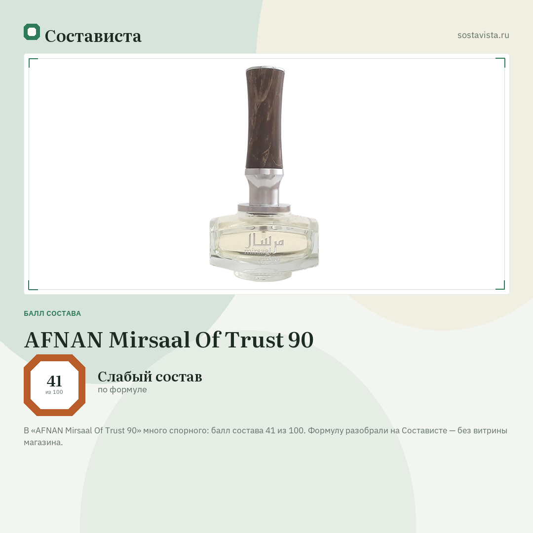 AFNAN Mirsaal Of Trust 90: балл состава 41 из 100 — Состависта