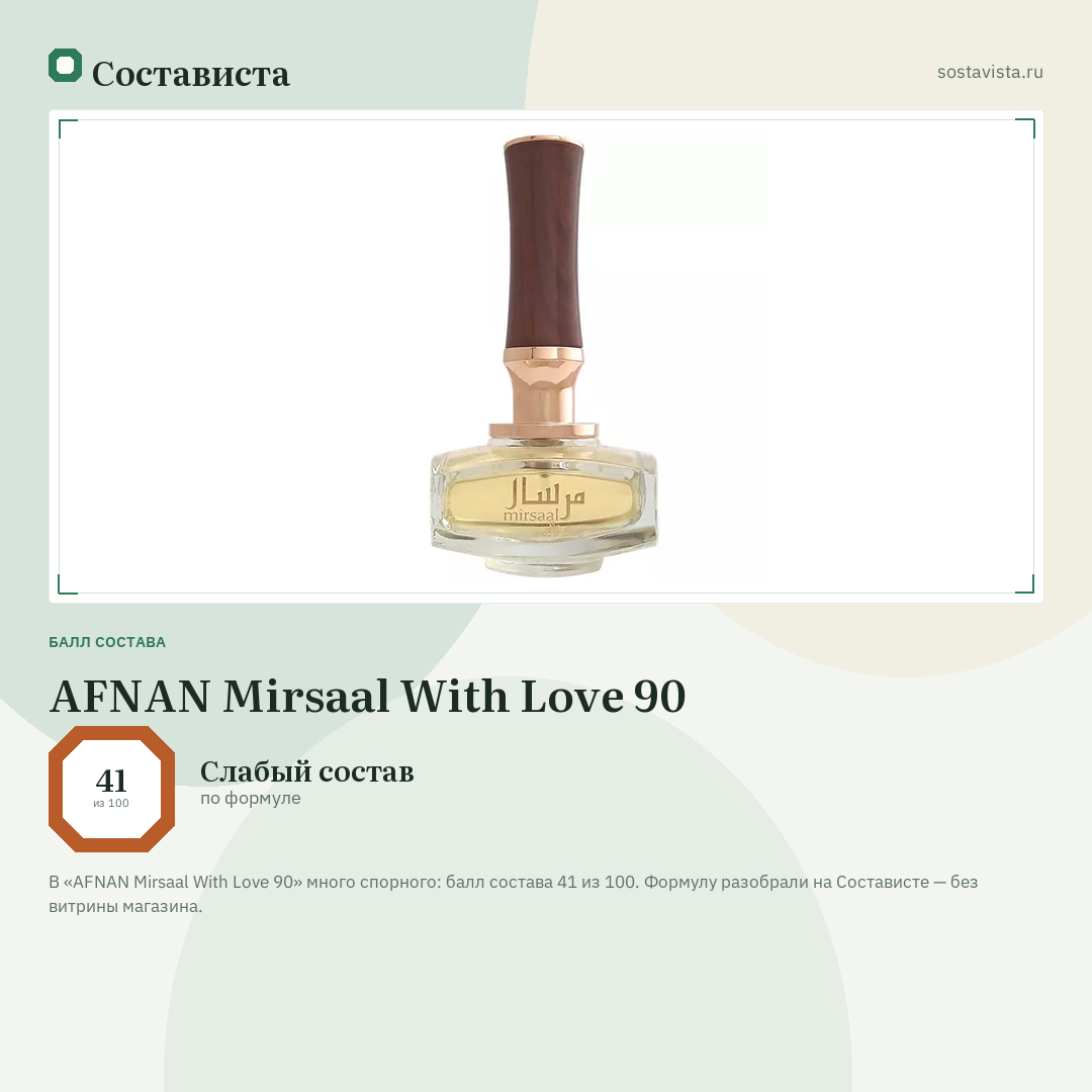 AFNAN Mirsaal With Love 90: балл состава 41 из 100 — Состависта