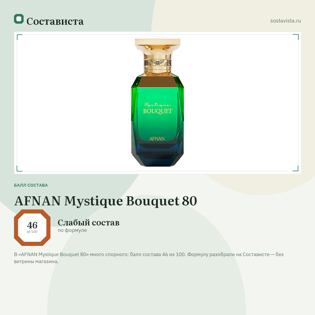 AFNAN Mystique Bouquet 80: балл состава 46 из 100 — Состависта