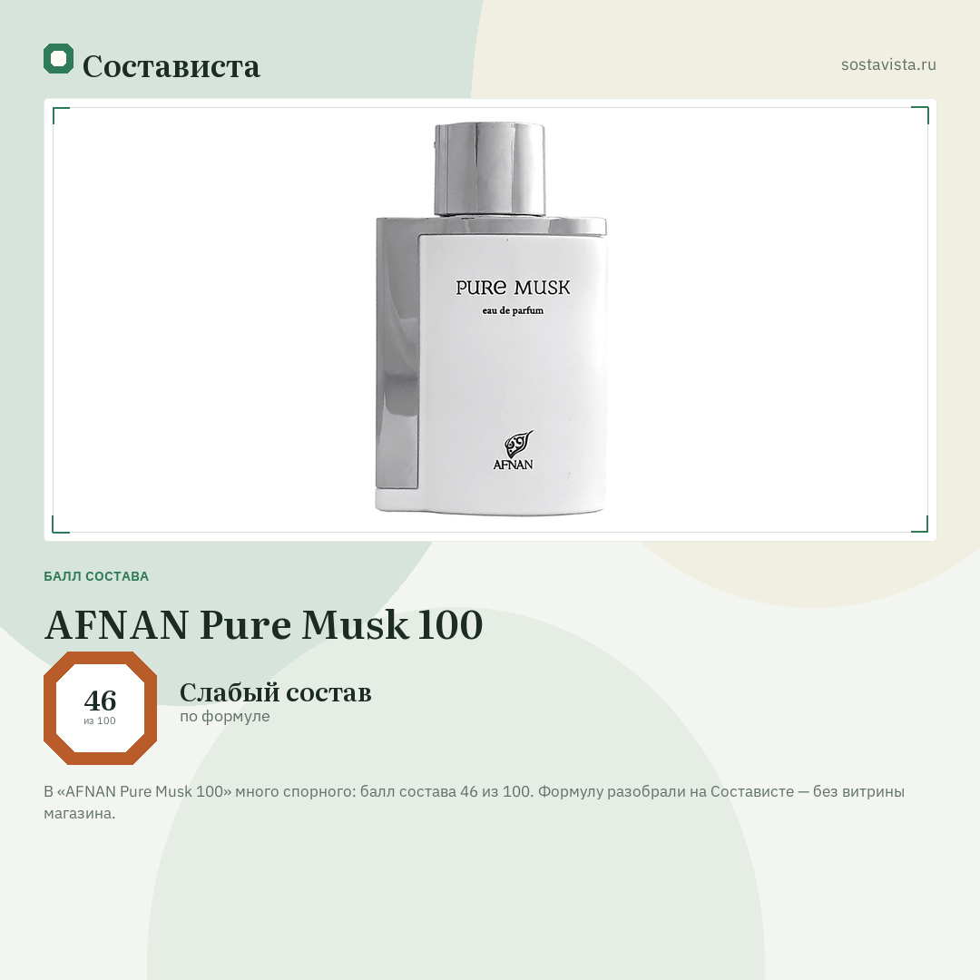AFNAN Pure Musk 100: балл состава 46 из 100 — Состависта