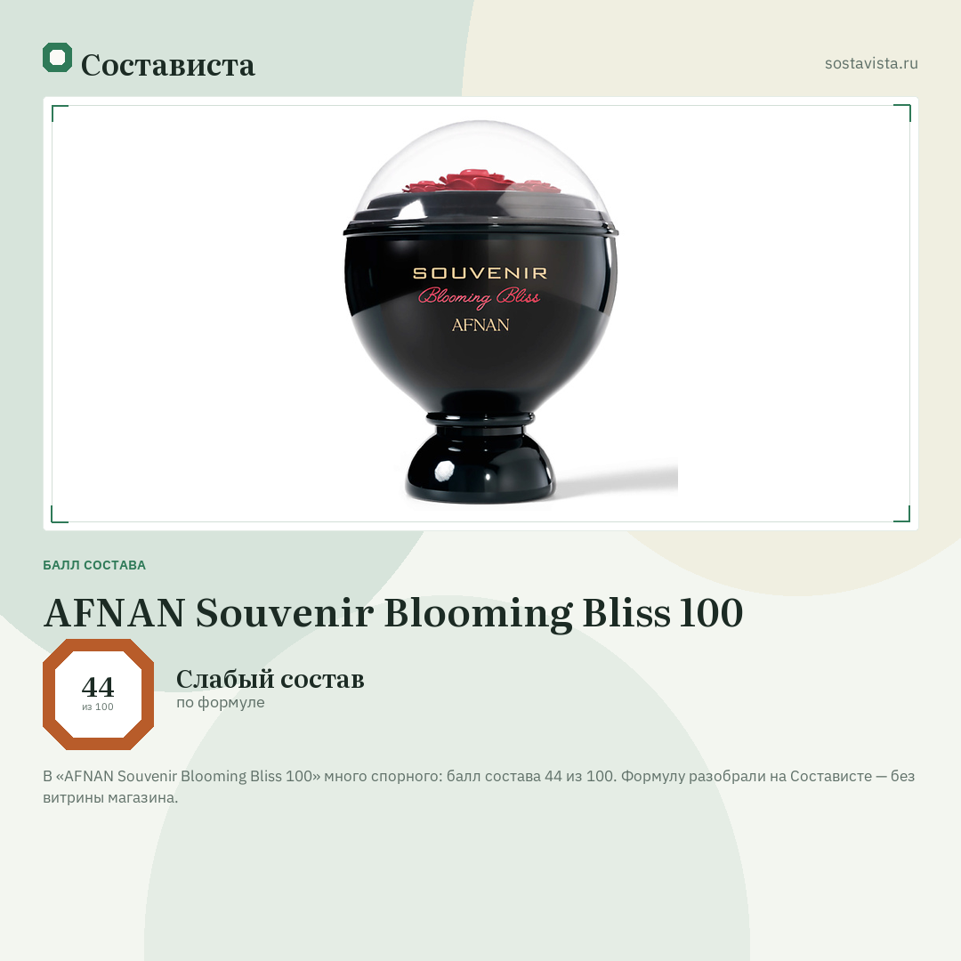 AFNAN Souvenir Blooming Bliss 100: балл состава 44 из 100 — Состависта