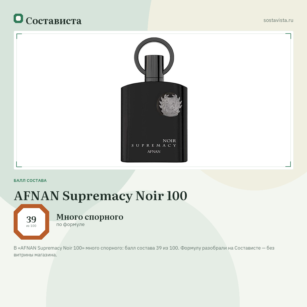 AFNAN Supremacy Noir 100: балл состава 39 из 100 — Состависта