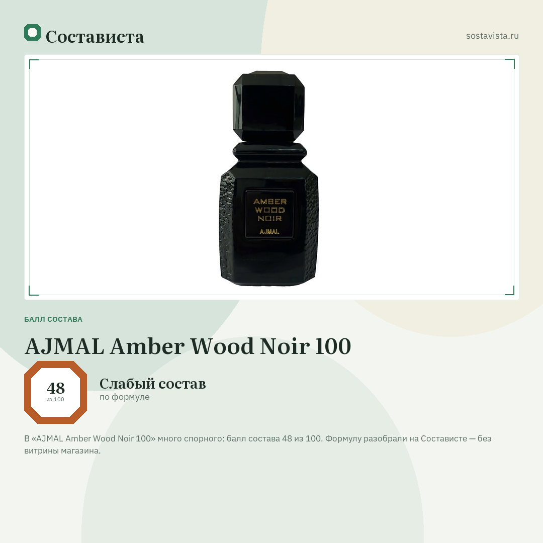 AJMAL Amber Wood Noir 100: балл состава 48 из 100 — Состависта