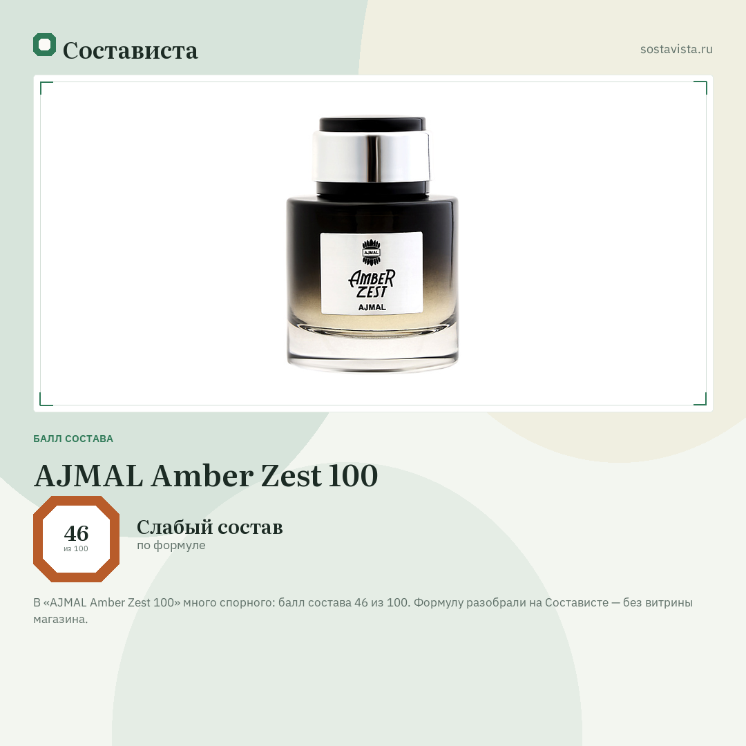 AJMAL Amber Zest 100: балл состава 46 из 100 — Состависта