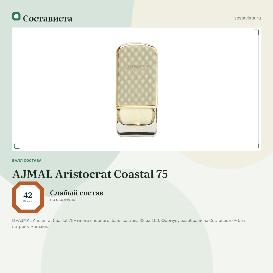 AJMAL Aristocrat Coastal 75: балл состава 42 из 100 — Состависта