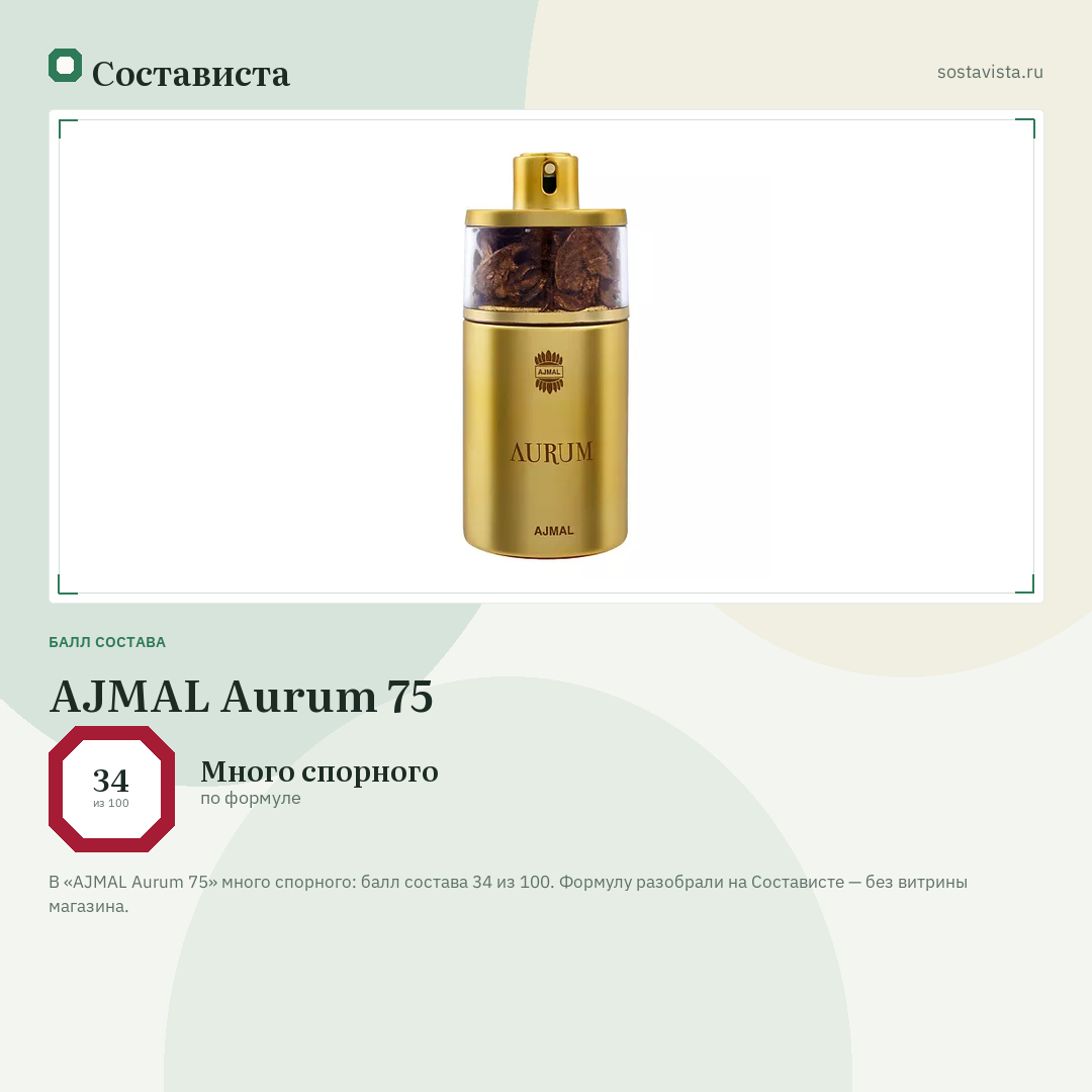 AJMAL Aurum 75: балл состава 34 из 100 — Состависта