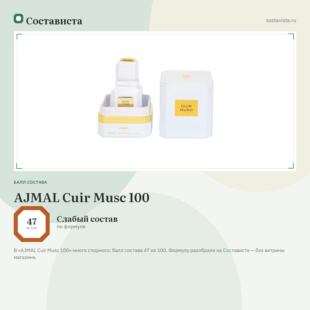 AJMAL Cuir Musc 100: балл состава 47 из 100 — Состависта