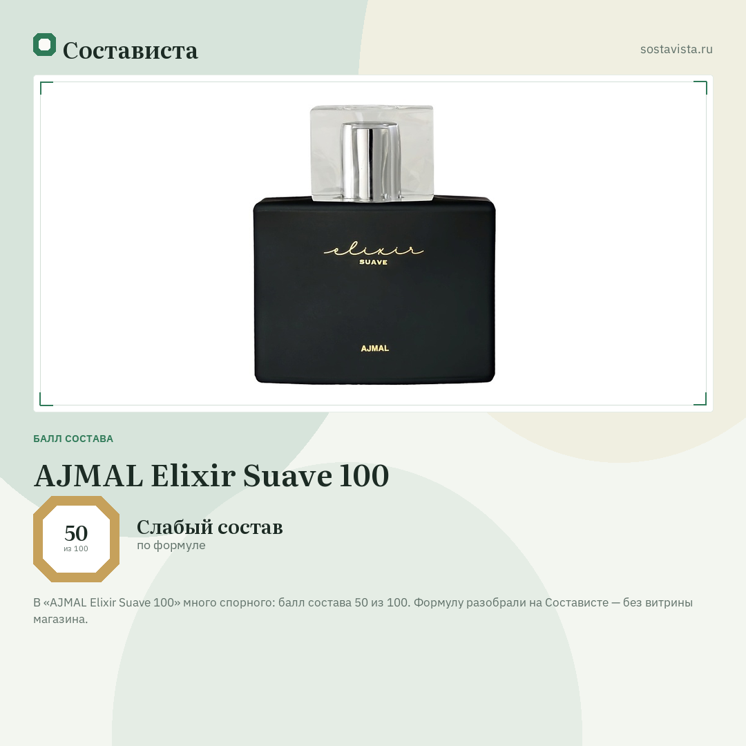 AJMAL Elixir Suave 100: балл состава 50 из 100 — Состависта