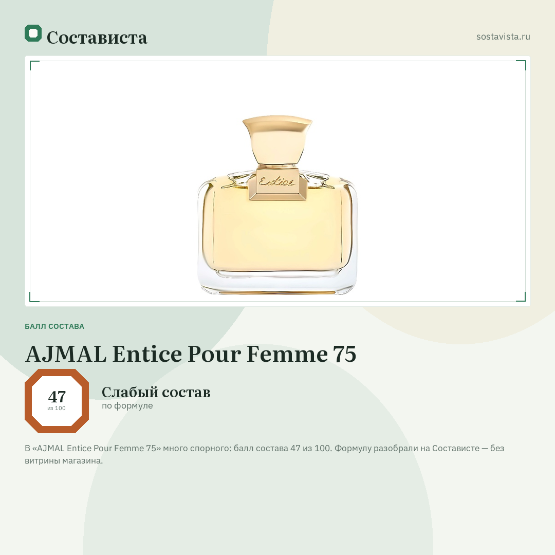 AJMAL Entice Pour Femme 75: балл состава 47 из 100 — Состависта