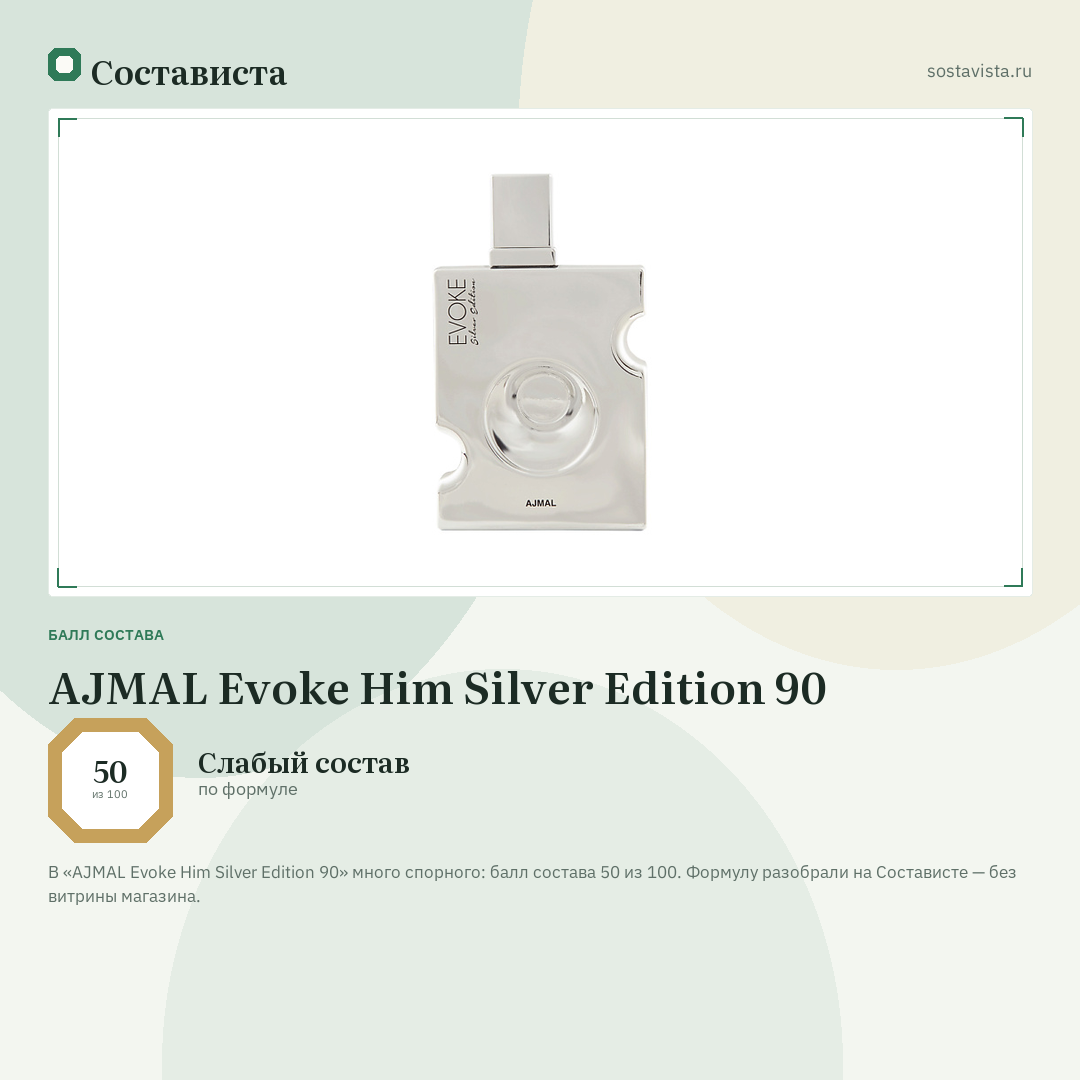 AJMAL Evoke Him Silver Edition 90: балл состава 50 из 100 — Состависта