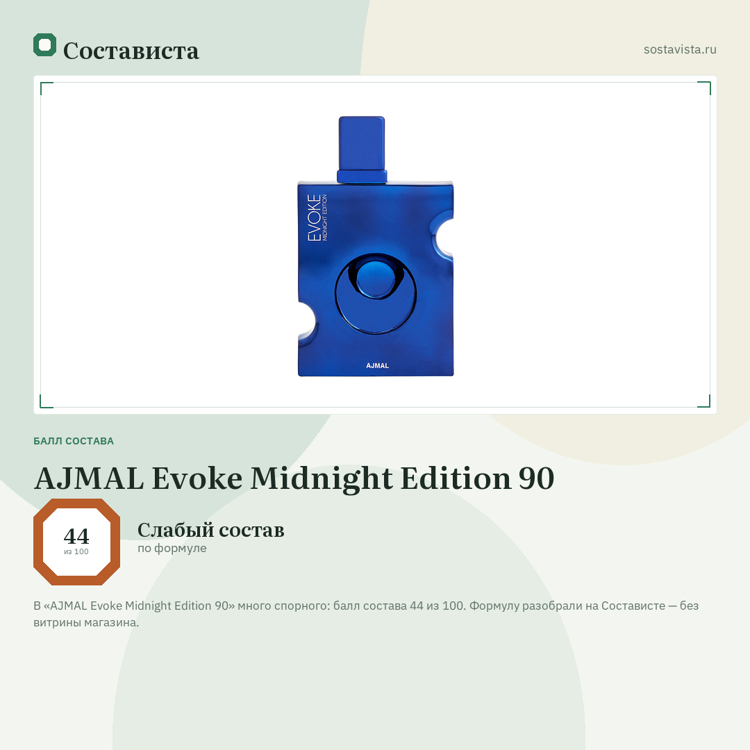 AJMAL Evoke Midnight Edition 90: балл состава 44 из 100 — Состависта