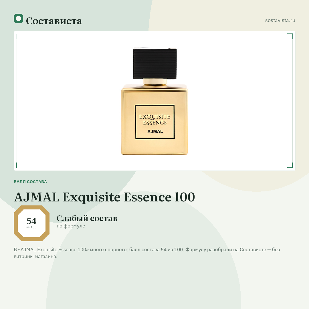 AJMAL Exquisite Essence 100: балл состава 54 из 100 — Состависта