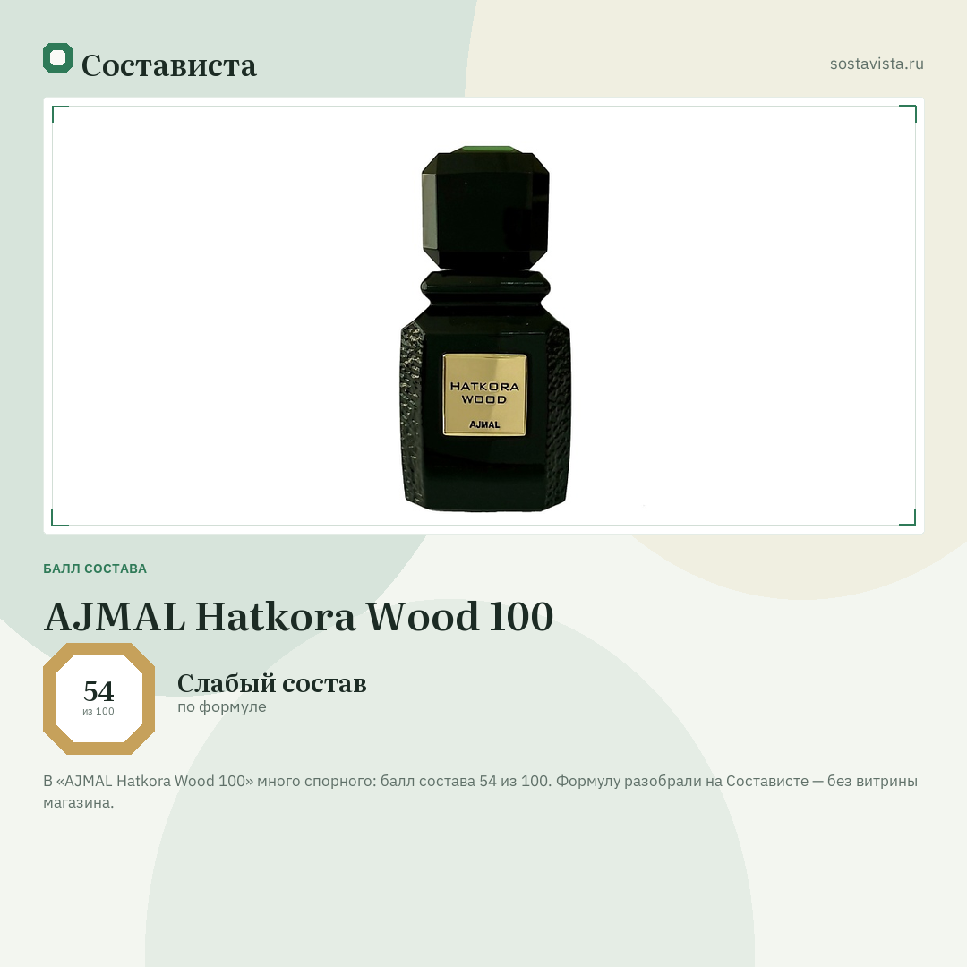 AJMAL Hatkora Wood 100: балл состава 54 из 100 — Состависта