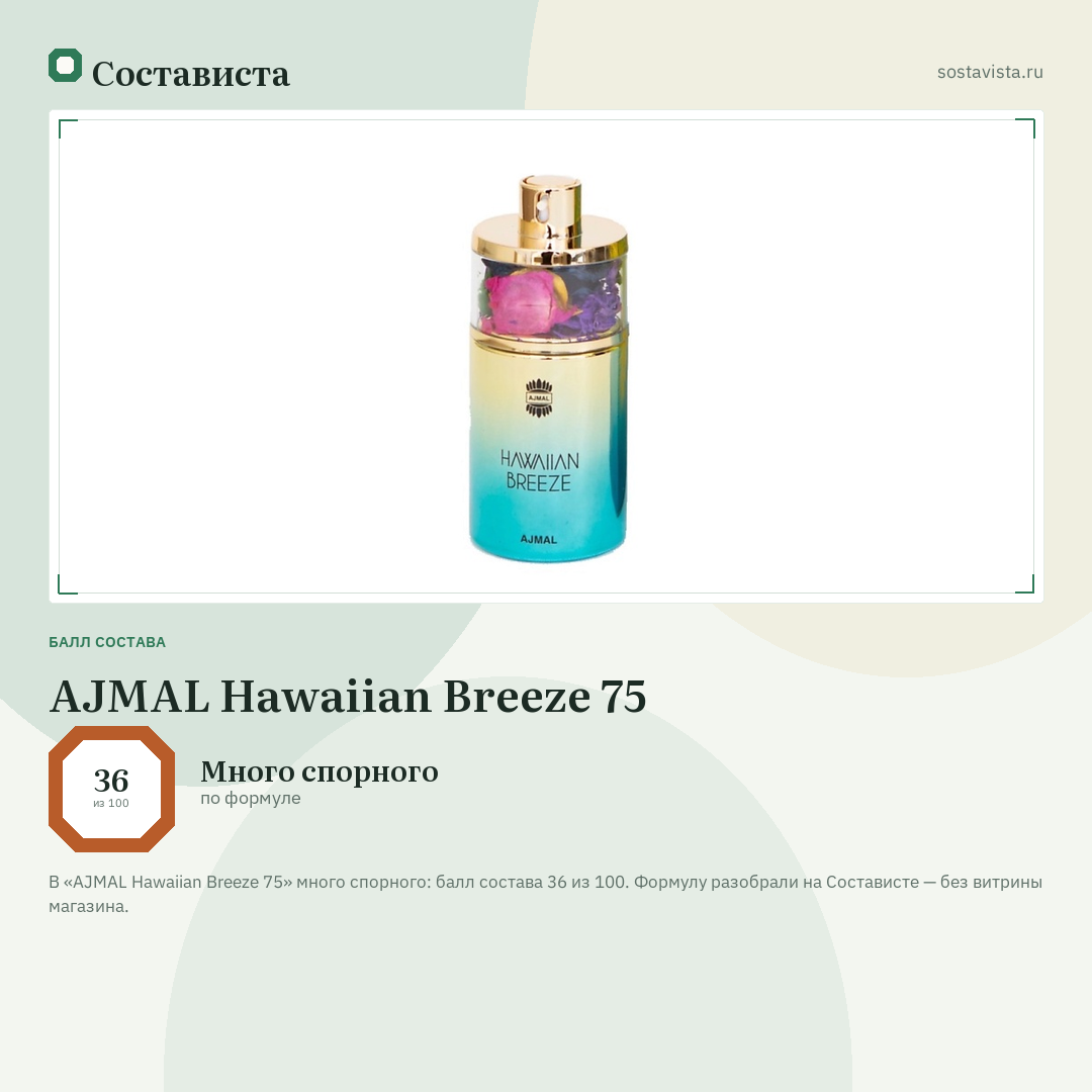 AJMAL Hawaiian Breeze 75: балл состава 36 из 100 — Состависта