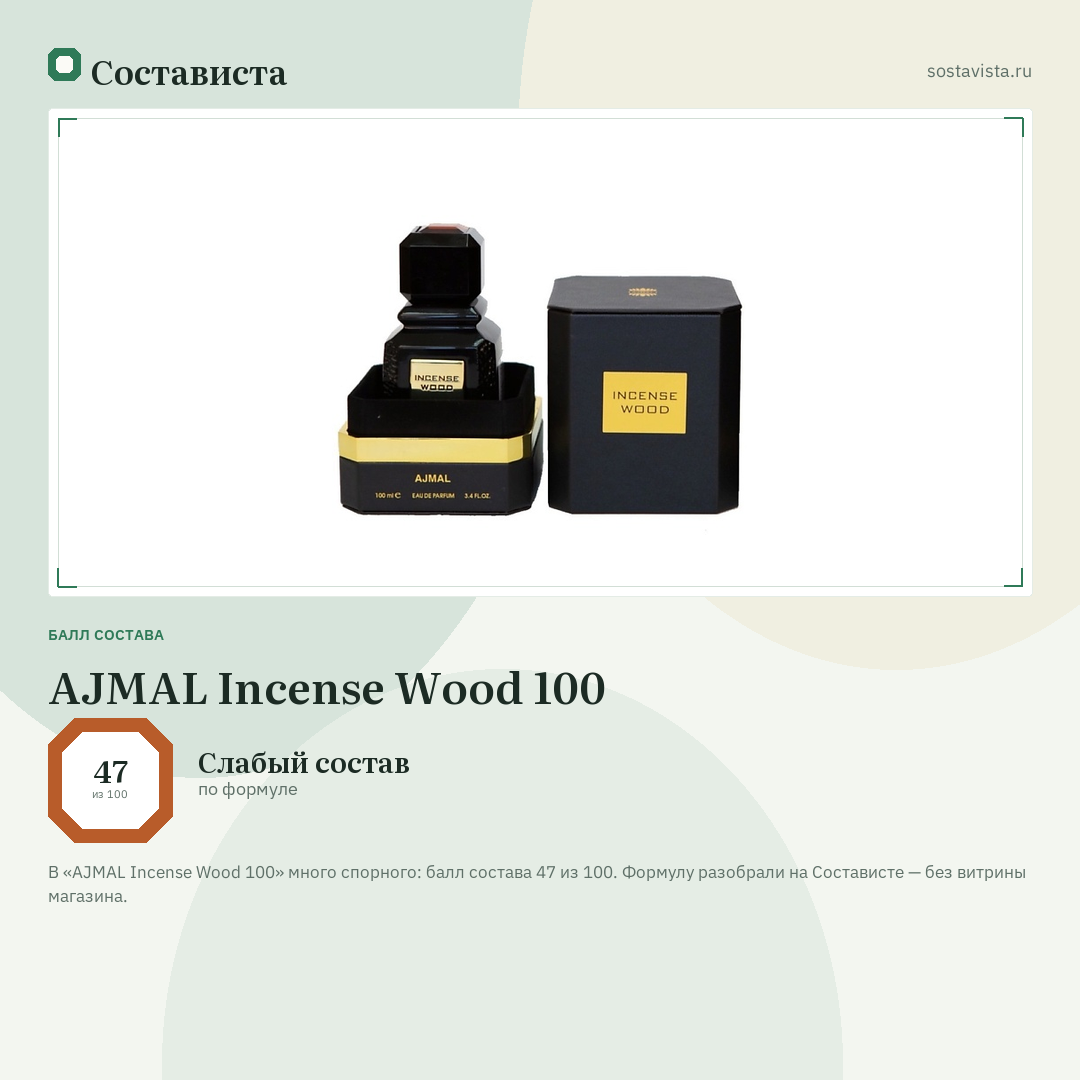 AJMAL Incense Wood 100: балл состава 47 из 100 — Состависта