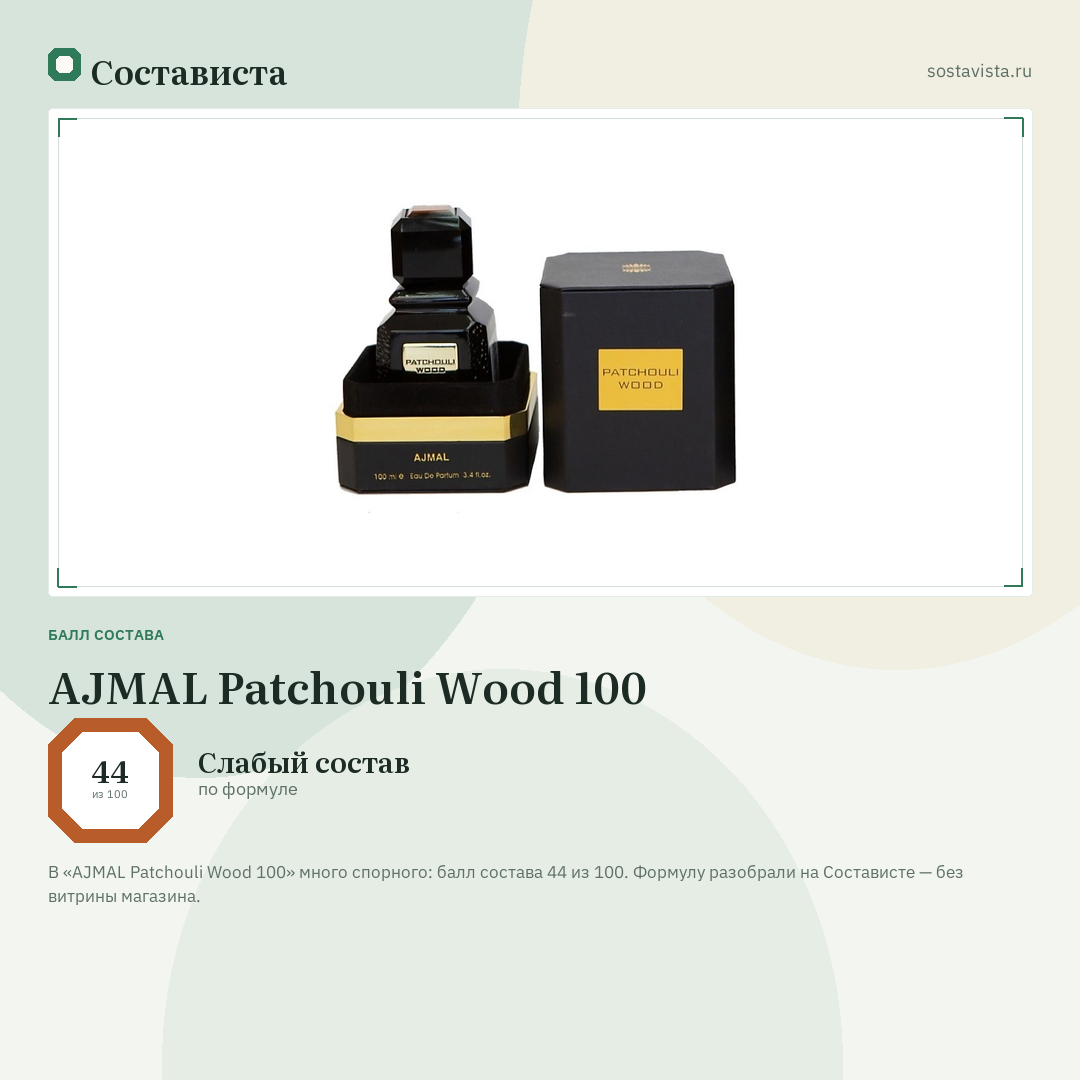 AJMAL Patchouli Wood 100: балл состава 44 из 100 — Состависта