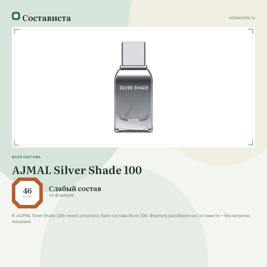 AJMAL Silver Shade 100: балл состава 46 из 100 — Состависта
