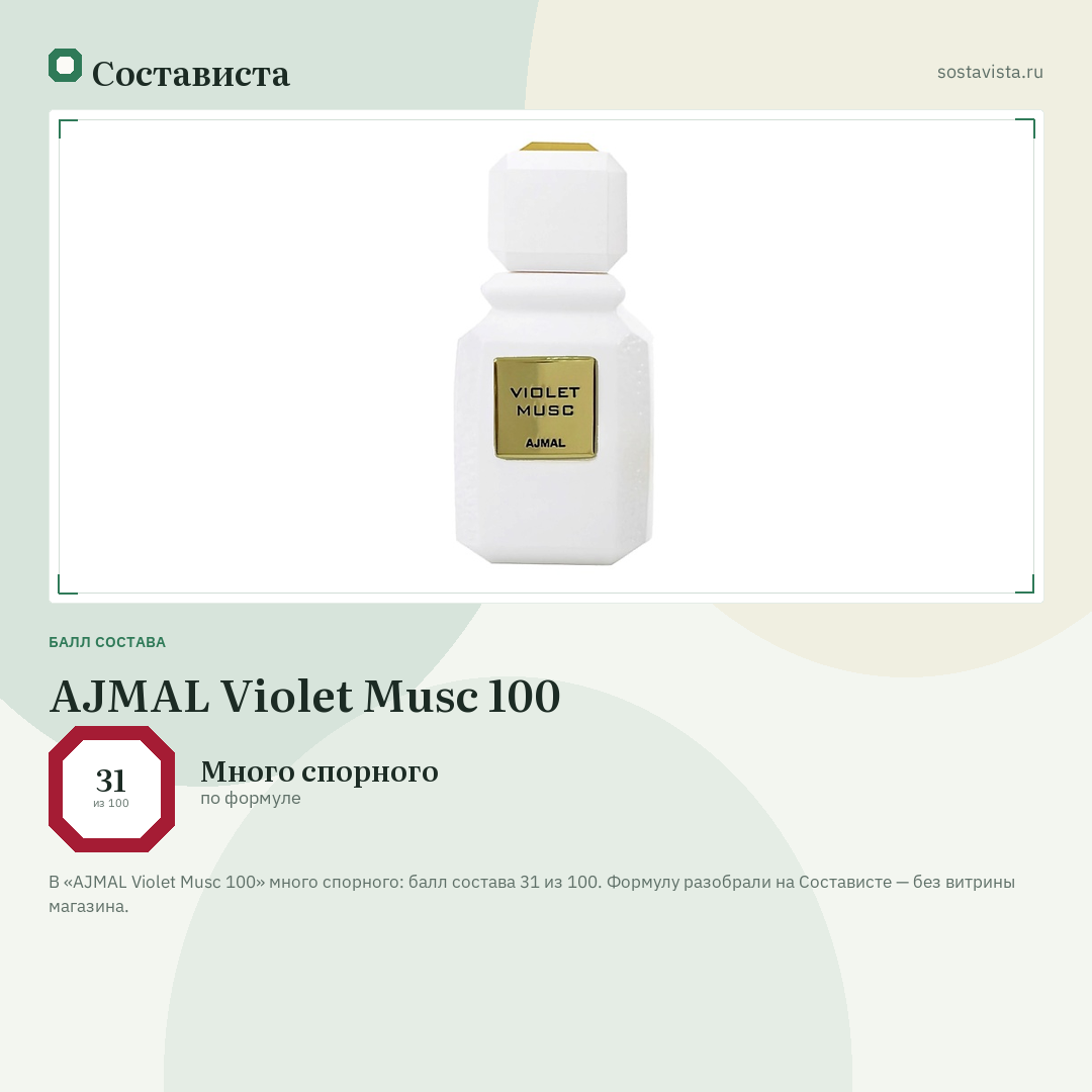 AJMAL Violet Musc 100: балл состава 31 из 100 — Состависта