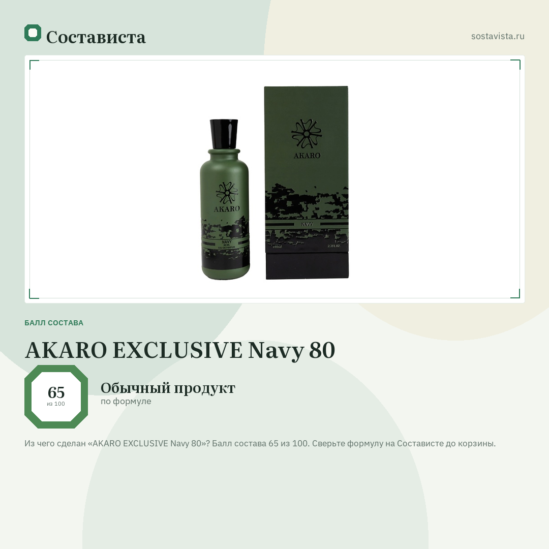 AKARO EXCLUSIVE Navy 80: балл состава 65 из 100 — Состависта
