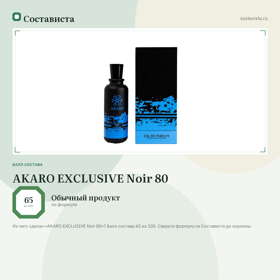 AKARO EXCLUSIVE Noir 80: балл состава 65 из 100 — Состависта