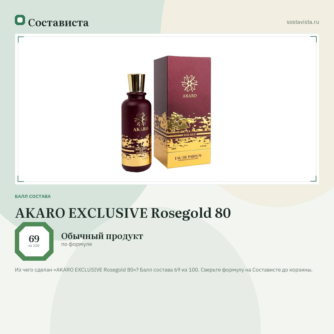 AKARO EXCLUSIVE Rosegold 80: балл состава 69 из 100 — Состависта