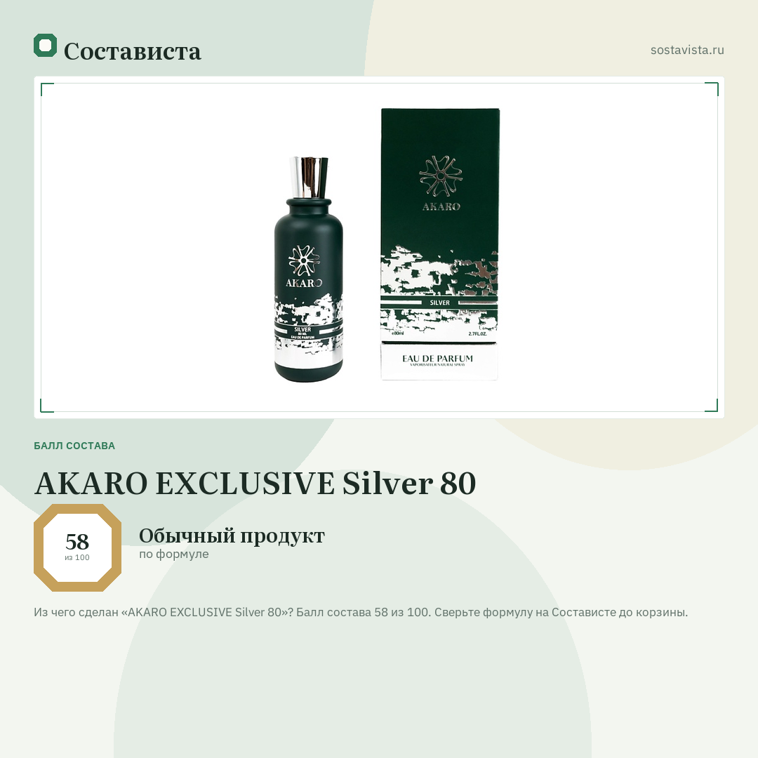 AKARO EXCLUSIVE Silver 80: балл состава 58 из 100 — Состависта