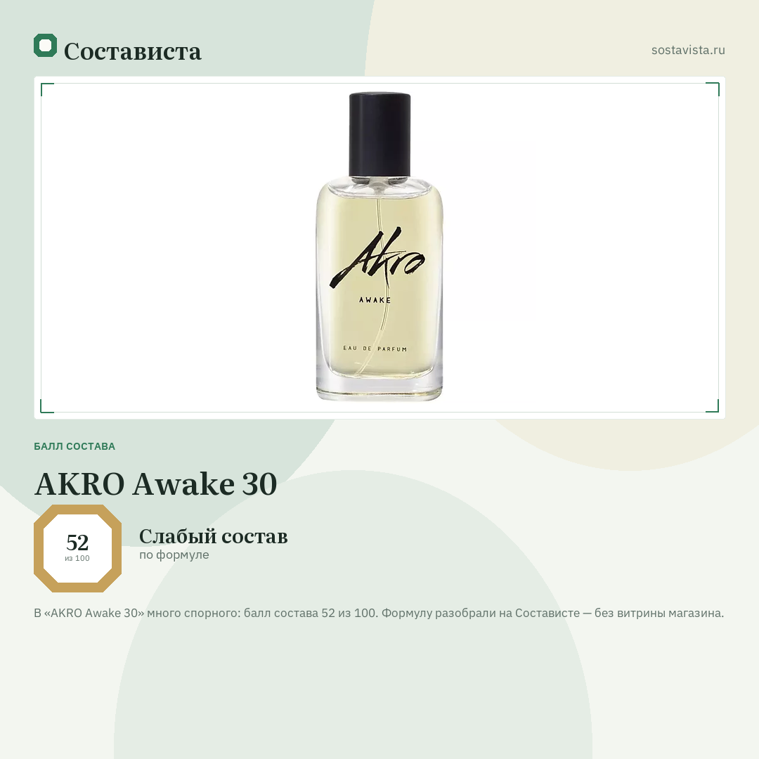 AKRO Awake 30: балл состава 52 из 100 — Состависта