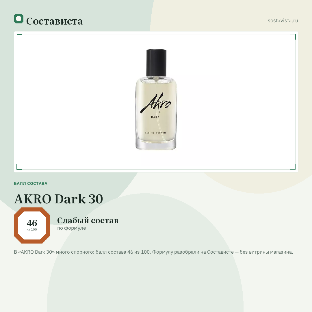 AKRO Dark 30: балл состава 46 из 100 — Состависта